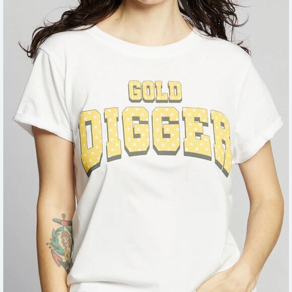 Recycled Karma Gold Digger White Vintage Fitted Statement Tee NEW SMALL - Picture 6 of 6